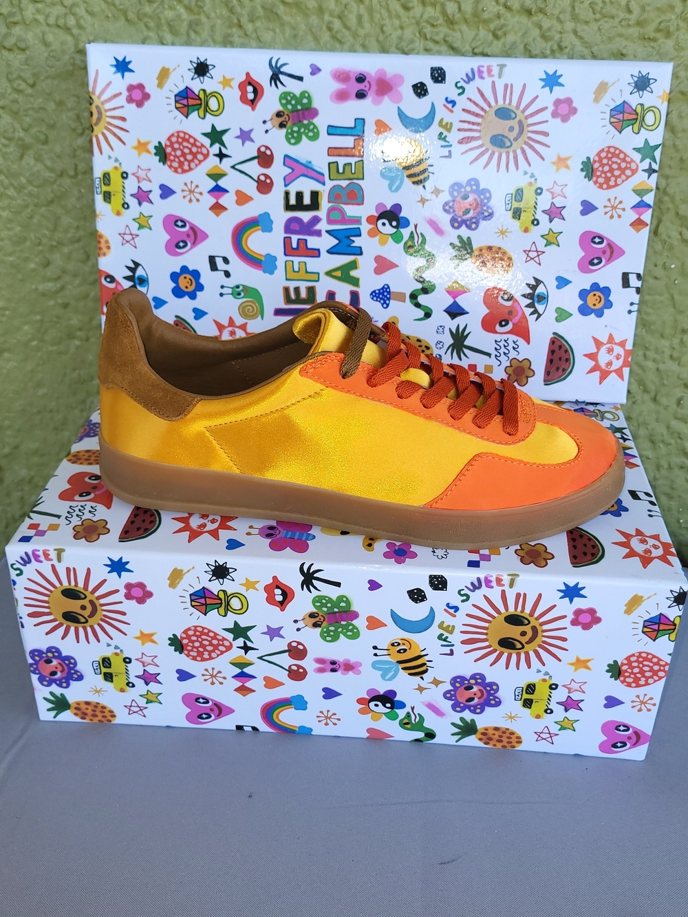 Jeffrey Campbell Women Orange and Yellow Low-Top Satin Sneaker